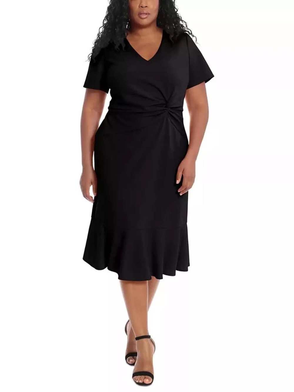 Black V-Neck Twist Midi Dress - Women